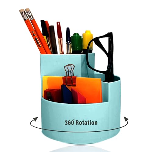Portalápices de escritorio, organizador de escritorio, hogar, oficina, 3 ranuras, giro de 360 grados (verde)