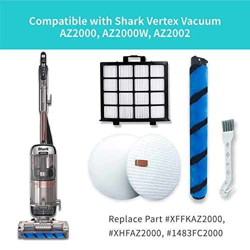 Leemone Az2002 Filter Replacement Acessories For Shark Az2002 Az2000 Az2000W Vertex Duoclean Powerfin Upright Vacuum，Accessories For Shark Upright Vacuum 2 Post-Motor Filters, 4 Foam & Felt Filters, 1 Soft Brushroll #TOP2