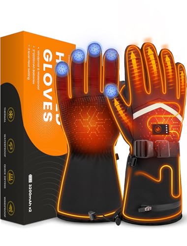 Heated Gloves for Men and Women, Rechargeable Hand Warmers with Touchscreen, Waterproof Electric Heated Ski Glove for Winter Outdoor Work Hunting Camping Hiking Skiing Raynaud, Gifts for Christmas