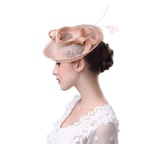 Rozkitch Feather Fascinators Womens Pillbox Flower Derby Hat For Cocktail Ball For Wedding Party Derby Royal Banquet Tea Party Pink #TOP2