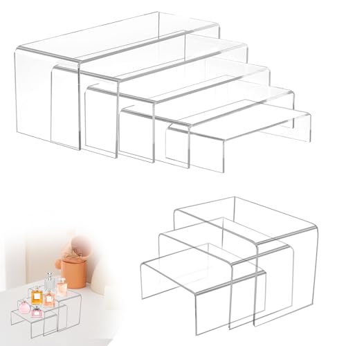 8 Piezas Expositor Metacrilato Soporte de Exhibición de Acrílico Transparente, Elevadores de Exhibición de Joyería Exhibidores de Escaparate, Vitrina para Perfumes para Figuras Cupcakes Cosméticos