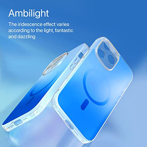 Image of Vaku Luxos Zurich MAGPRO Gradient Colored for iPhone 14 Pro Case Cover, Transparent, 6 Feet Drop Protection, Shockproof, Scratch Resistant, Slim, Compatible with MagSafe Back Cover - Blue