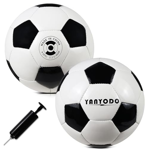 Image of YANYODO Durable 6" Mini Size 2 Training Soccer Ball Soft Sports Toy Ball for Toddlers, Kids Gift Black-White 2Pcs with 1 Plastics Pump