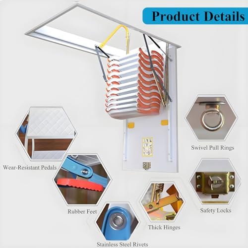 Folding Pull Down Attic Stairs - Space-Saving Loft Ladder, Easy Installation, Durable Hidden Steel Design, 70 x 100cm for Roof Access