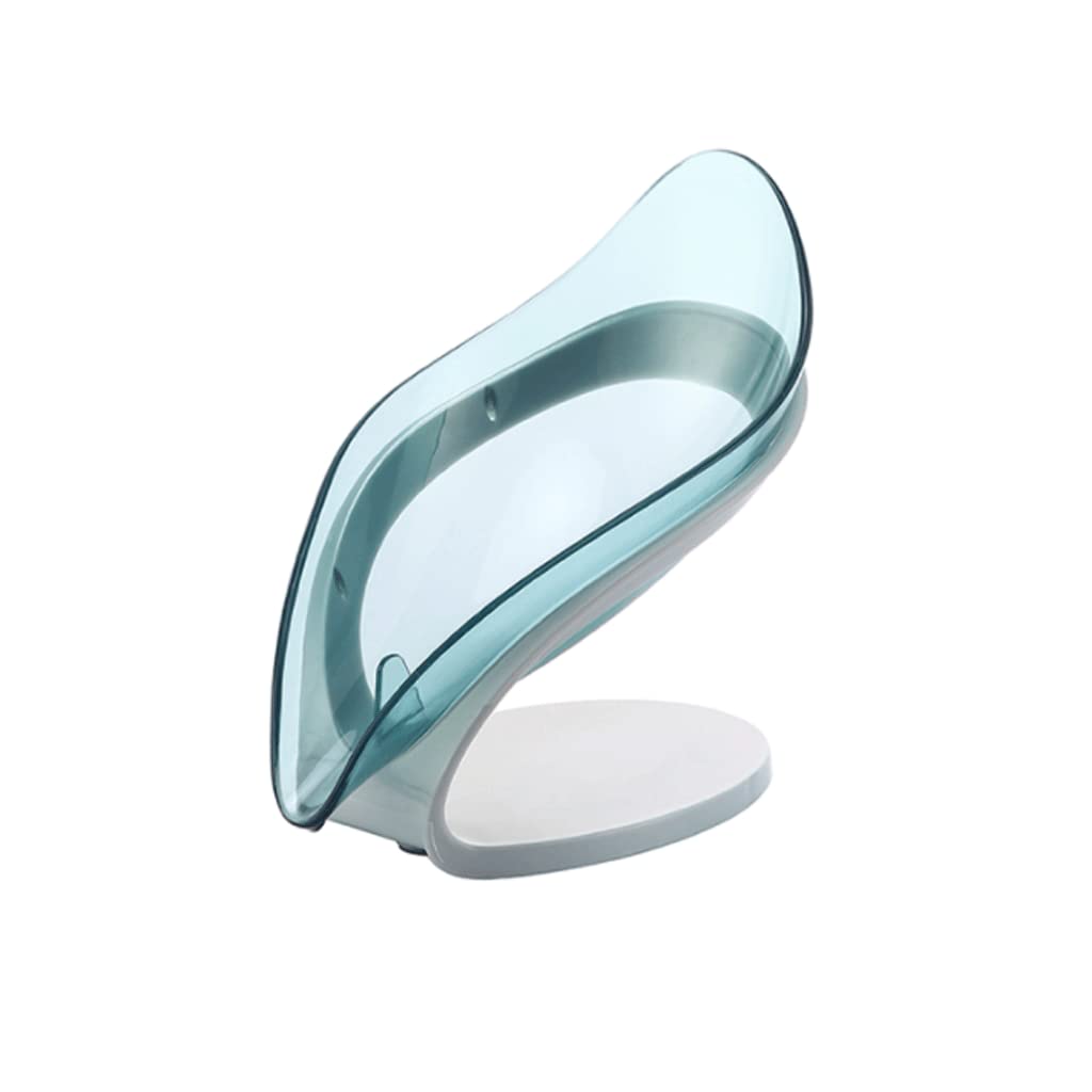 Jabonera, jabonera, Creativa con Forma de Hoja y Drenaje automático, Transparente Desmontable Base Ventosa, encimera(BLU)