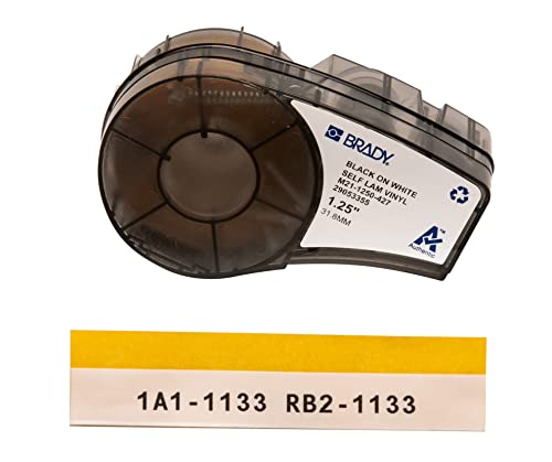 Image of Brady Authentic (M21-1250-427) Self-Laminating Wire Wrap for Control and Electrical Panels, Datacom Cable, Black on White- For M210, M210-LAB, M211, BMP21-PLUS and BMP21-LAB Printers, 1.25 inch W 14' L