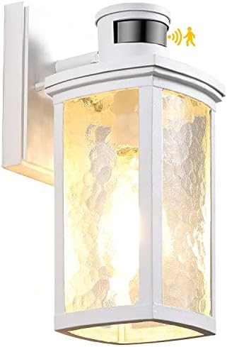 Motion Sensor Outdoor Wall Lights Fixture,White Waterproof Dusk to Dawn LED Exterior Wall Sconce，Die-cast Aluminum Front Porch Lanterns Fixtures Wall Mount，Porch, Entryway, Garage, Front Door…