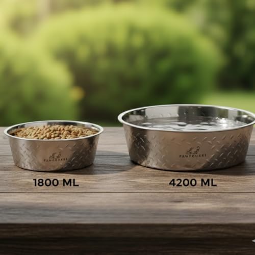 Image of Diamond Plated Anti-Skid Stainless Steel Water and Food Feeding Bowl for Large to Extra Large Dogs |Stainless Steel | Anti-Skid | Easy to Clean Pet Feeder - 4200ML