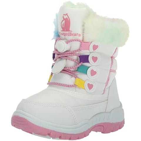 Rugged Bear Girls Non-Slip Outdoor Water Resistant Snow Boots, White Multicolor, 11 Little Kid Cover