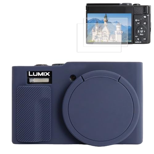 Rieibi Funda de Silicona para Cámara Panasonic Lumix ZS99/TZ99, Accesorios para Panasonic Lumix ZS99/TZ99 Funda Incluyendo 2 Piezas de Protector de Pantalla, Tapa de Lente Desmontable, Azul Marino