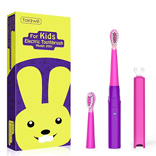 Fairywill Kids Elektrische Zahnbürste 3 Modi Kontrollleuchte, Fuchsia Sonic Zahnbürste für die Zahnreinigung, 2 Minuten Timer mit 1 Zahnbürstenabdeckung 2 Ersatzköpfe