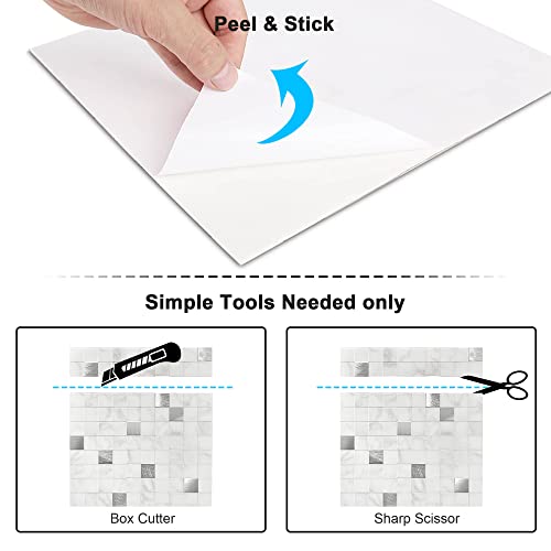 Benice Peel And Stick Backsplash Tile For Kitchen Rv Backsplash,Mosaic Tiles For Bathroom Peel And Stick Tile Shower Tile Waterproof(Carrara White Metal 5Pcs) #TOP6