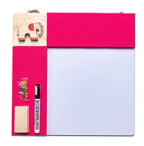 IVEI Combination Board - Pin Board and White Board Combo - Dry Erase Board - Bulletin Board - Dual White Board & Pin Board for Kids Study Room, Office, School, Home with Handcrafted Elephant - Pink