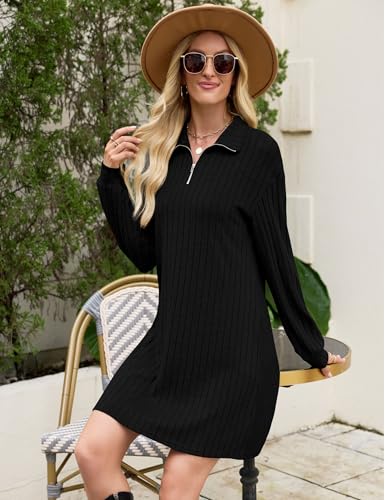 Naggoo Womens Sweater Dresses V Neck Ribbed Knit A Line Long Sleeve Dresses4