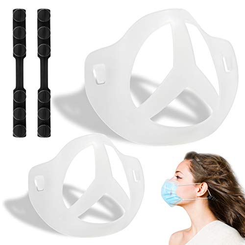 Silicone 3D Mask Face Inner Support Bracket, Included 2 PCS Mask Bracket Inner Support Frame & 2 PCS Ear Savers for Masks, Perfect for Comfortable Breathing and Lipstick Protection, Personal Kit