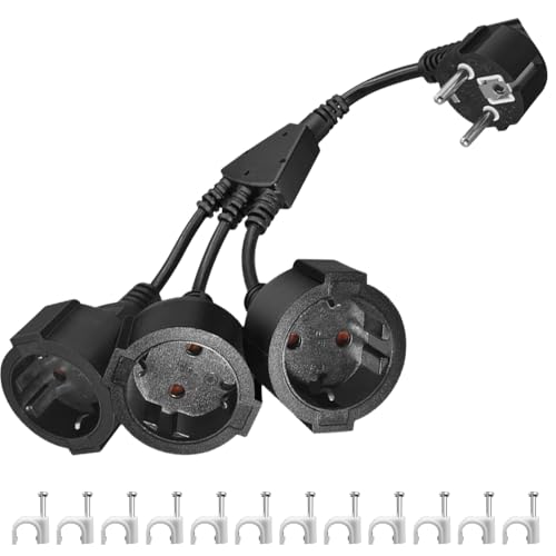 SGZIOO Cable Alargador de Corriente 3 en 1, 16A/ 250V/ Máx 3680W, Enchufe Triple para Toma, Cable de Extensión de Contacto de Protección para el Hogar, la Oficina y el Exterior