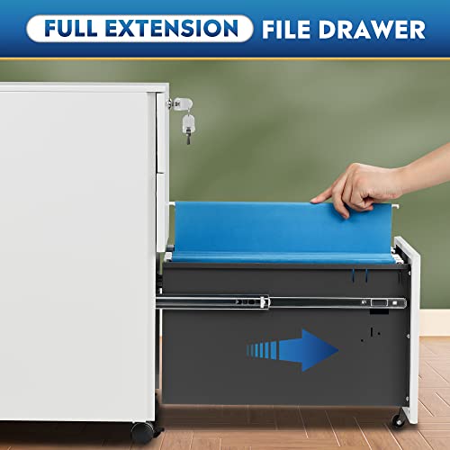 Image of DEVAISE Slim File Cabinet with Lock, 3 Drawer Mobile Filing Cabinet for Legal /Letter /A4 Size, Fully Assembled Except Wheels, White