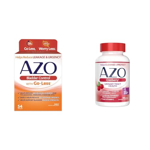 Image of AZO Bladder Control with Go-Less Daily Supplement | Helps Reduce Occasional Urgency & Leakage | 54 Count Cranberry Urinary Tract Health | 100 Softgels
