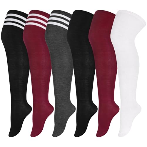 Aneco 6 Pairs Plus Size Over Knee Socks Women Warm Thigh High Stockings for Daily Use Mixed Colors