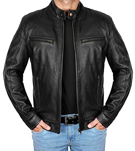 Image of Brown Leather Jacket Mens Real Lambskin Vintage Biker Jacket Men - Mens Black Leather Jacket