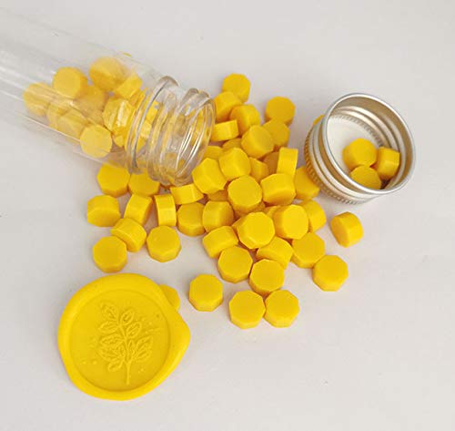 Iteal 80 Pieces Bright Yellow Sealing Wax Beads Wax Seal Stamp Melts Metallic Wax Beads Wedding Invitations Gift Cards Party Envelopes Gift Packages Sealing Wax Kit image 2