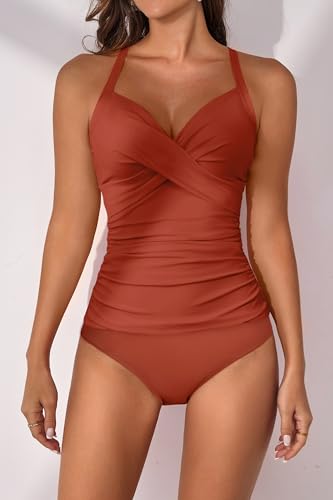 Image of B2prity Women's Tankini Swimsuits Tummy Control Ruched V Neck Bathing Suit