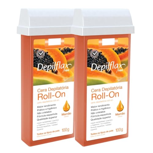 Kit 2 Refil Cera Depilatoria Corporal Profissional Depilação Roll On Depilflax Mamao 100g