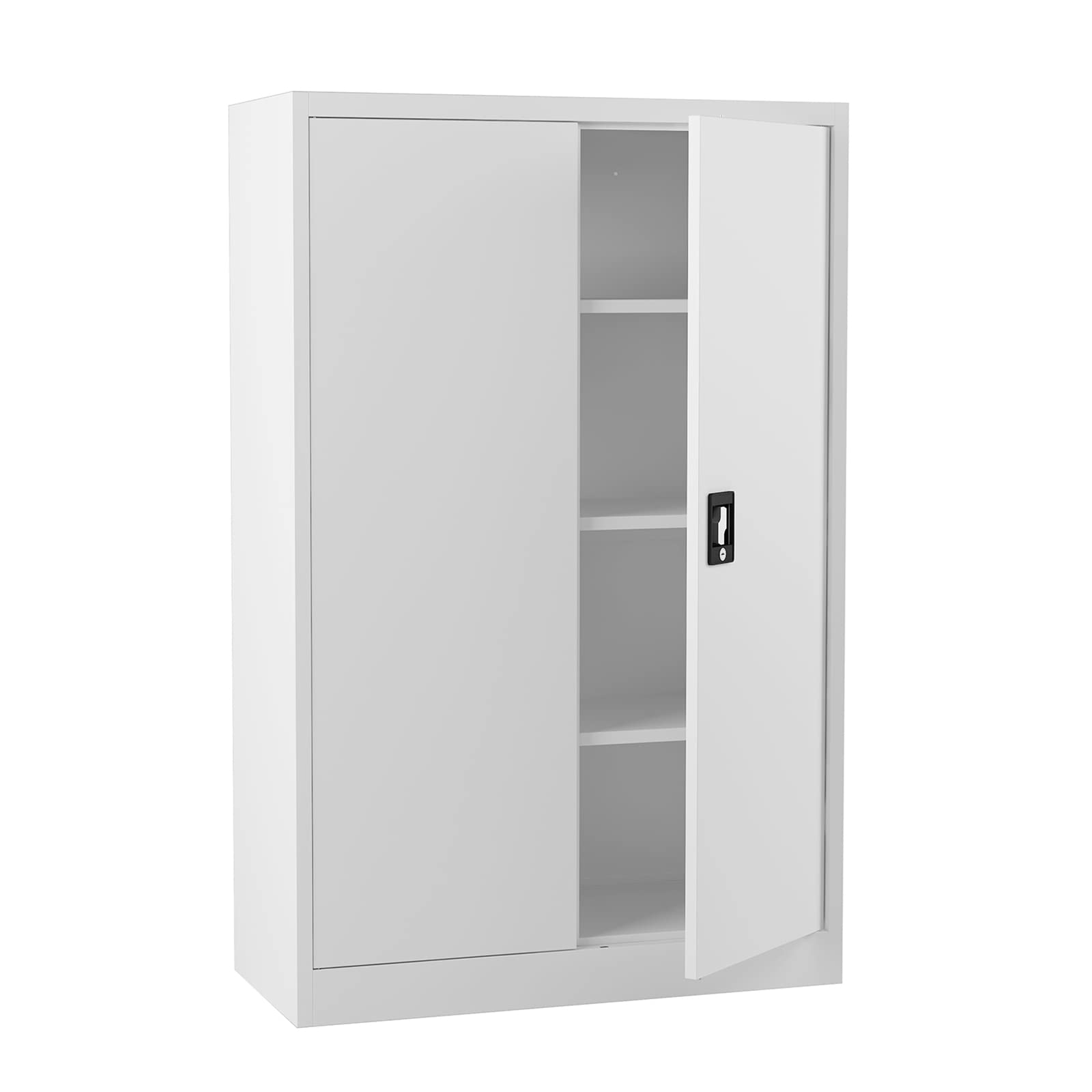 Midori Aktenschrank Metall abschließbar | 140 x 90 x 40 cm | Stahlschrank mit Zylinderschloss, 3 verstellbare Einlegeböden | Büroschrank mit Flügeltüren, pulverbeschichtet | Grau
