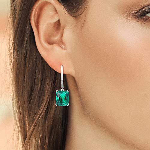 Gem Stone King 11-15 Cttw Leverback Drop Dangle Earrings for Women | 925 Sterling Silver | Gemstone Birthstone and White Diamond | Emerald Cut 12X10MM | Fine Jewelry Gifts for Her Mom Women Wife4