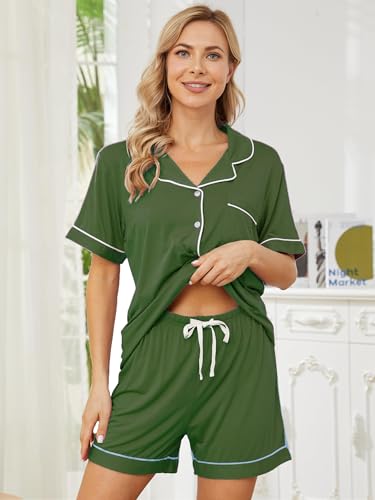 Image of Womens Pajama Sets Short Sleeve Sleepwear Soft Button Down Nightwear Lounge Pj Set XS-XXL