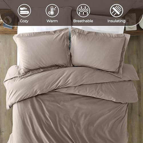 Image of Superior Rome Flannel Cotton Duvet Set, Soft Brushed Duvet Cover, Modern Farmhouse Bedding, Basics, Comforter or Duvet Insert Cover, Includes; Duvet Cover, Pillow Sham, Twin, Solid Grey