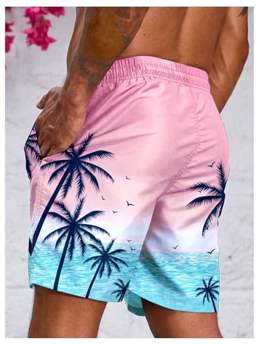 Floerns Men's Tropical Print Drawstring Swim Trunks Wide Leg Quick Dry Board Shorts with Pocket3