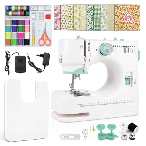 Máquina de Coser Eléctrica Portátil con Prensatelas de Aguja Doble Intercambiable, 12 Patrones + Control Velocidad, 20 Telas Florales (20x20 cm), Pedal y 60+ Accesorios para Principia Máquina de Coser Eléctrica Portátil con Prensatelas de Aguja Doble Intercambiable, 12 Patrones + Control Velocidad, 20 Telas Florales (20x20 cm), Pedal y 60+ Accesorios para Principia