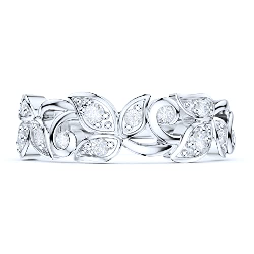 6mm Wide Sterling Silver Fligree Leaves Petals Simulated Round Brilliant Cut Diamond or Moissanites Wedding Ring2