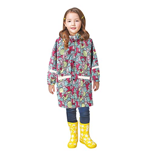 Girls Hooded Raincoat for Kids Lightweight Rain Ponchos with Hood Boy Waterproof Rain Coat Artist Smock Hoodies Outwear
