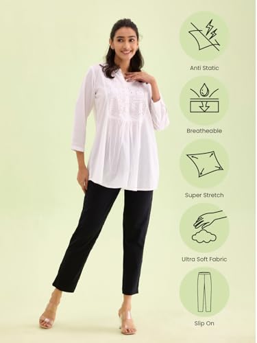 Image of GO COLORS Soft Cotton Stretch Kurti Pants Full Length for Women| Breathable, Mid Rise