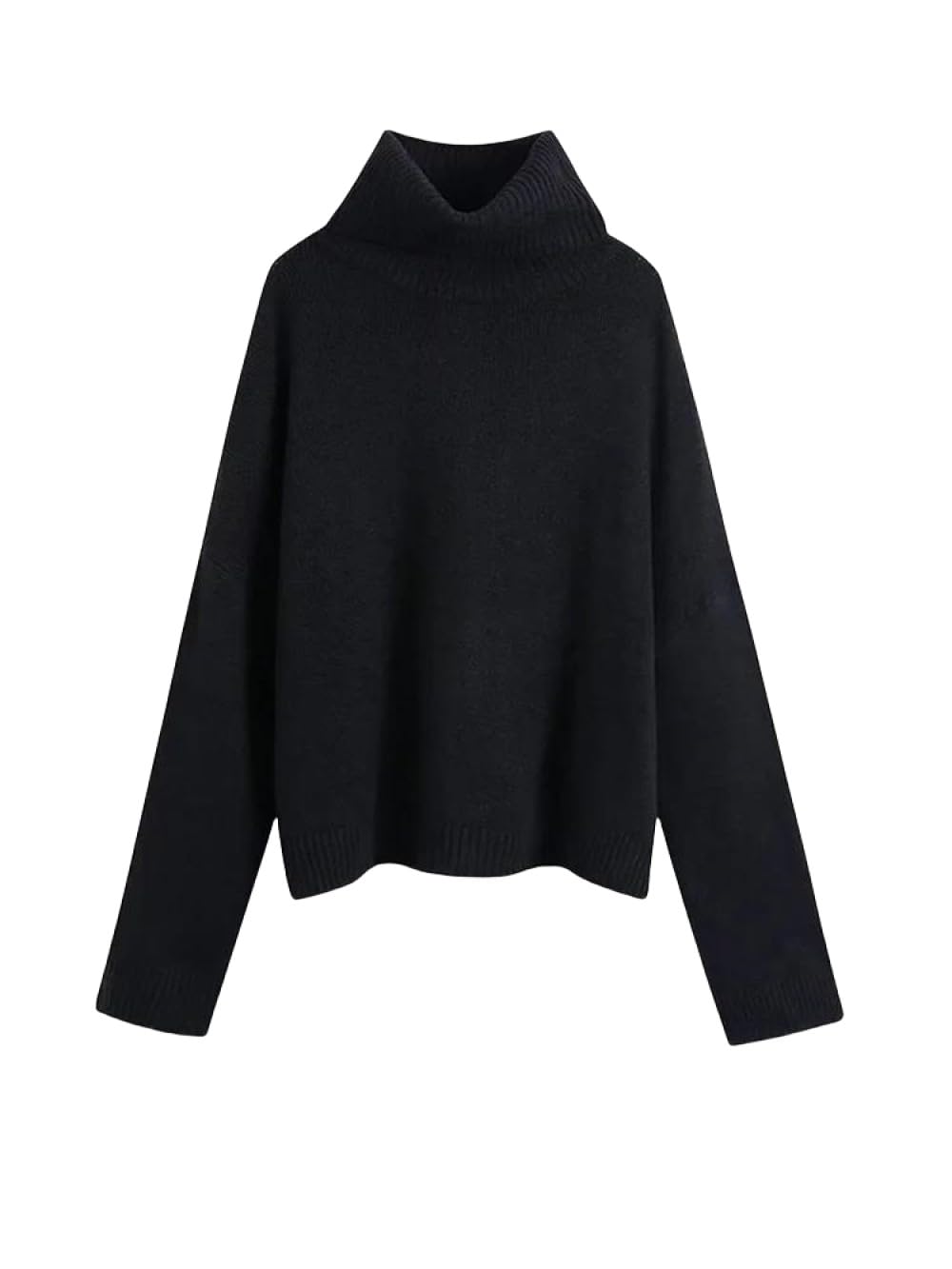 Rollkragenpullover Damen Oversize Winter Langarm, Strickpullover Mit Geripptem Rand Pullover Wolle Strickpullover Herbst Winter Rollkragenpullover Warme Tops Strickwaren,Schwarz,M