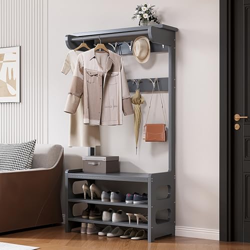 Banc à chaussures et vestiaire en bois pour stopper le désordre de l'entrée