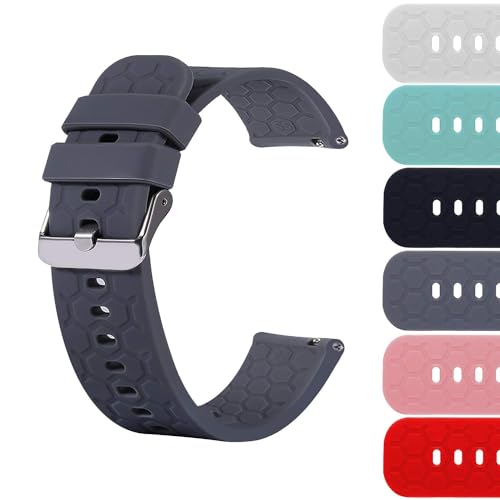 Turnwin 18mm 20mm 22mm Width Silicone Quick Release Wristband Replacement Sports Straps Bracelet Watch Band Women Men Strap with Quick Release Pins for Smartwatch (Width:18mm, Grey)