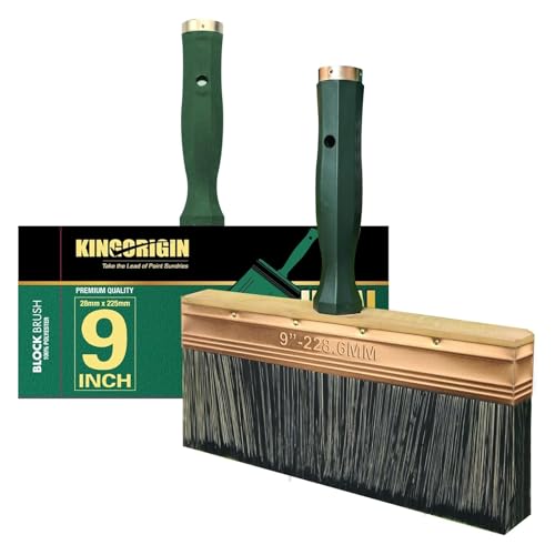 KINGORIGIN Deck Stain Brush, 9 Inch Deck Paint Brush with Threaded Handle for Extension Pole, Wide Large Brushes for Staining Wood, Fence, Walls, Lime Wash Paint Brush