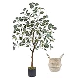 Warmplants Artificial Eucalyptus Tree, 4ft Tall Green Silk Leaves Perfect Faux Plant with Basket, Mordern Fake Eucalyptus Trees for Indoor Outdoor Home Office Livingroom Floor Décor