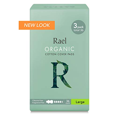 Almohadillas de algodón orgánico para menstruación de Rael, tamaño grande, extradelgado, con alas, certificadas