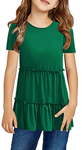 Image of Haloumoning Girls Crew Neck T Shirts Peplum Babydoll Tops Tees 4-15 Years | Girls T-Shirts, Casual Loose Tunic Tops, Cute Ruffle T Shirts, Short Sleeve Shirts, Long Sleeve Blouse