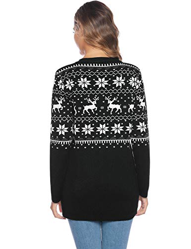 iClosam Weihnachten Strickjacke Damen Langarm Weihnacht Cardigan V Ausschnitt mit Knopf Weihnachtsjacke Rentiermuster Lang Strick Weihnachtspulli mit Schneeflockenmuster