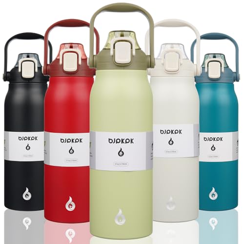 Image of BJPKPK 57oz Insulated Water Bottle with Straw Lid, Stainless Steel Bottle | One-Hand Straw Lid, BPA-Free Leakproof Large Water Bottle with Handle, Keeps Cold & Hot, Vacuum Insulation for Gym & Outdoor