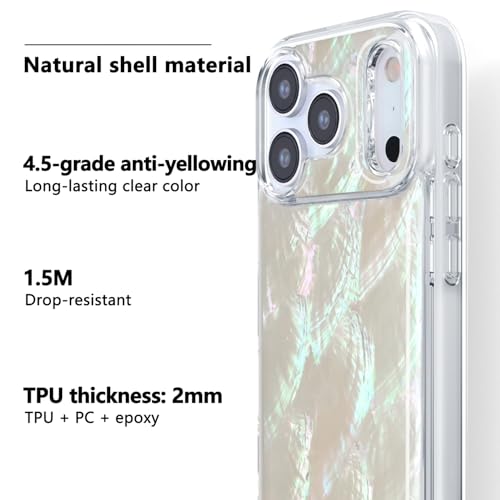 Coque iPhone 17 Pro Max en nacre véritable luxe et antichoc beige