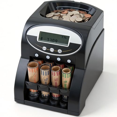 Nmgorkq Coin Counter Sorter Wrapper Machine: Patented Anti-Jam Technology Large 400-Coin Hopper High Speed 312 Coins/M Digital Display - 40 Coin Wrappers for Home Office Bank Retail Business Use