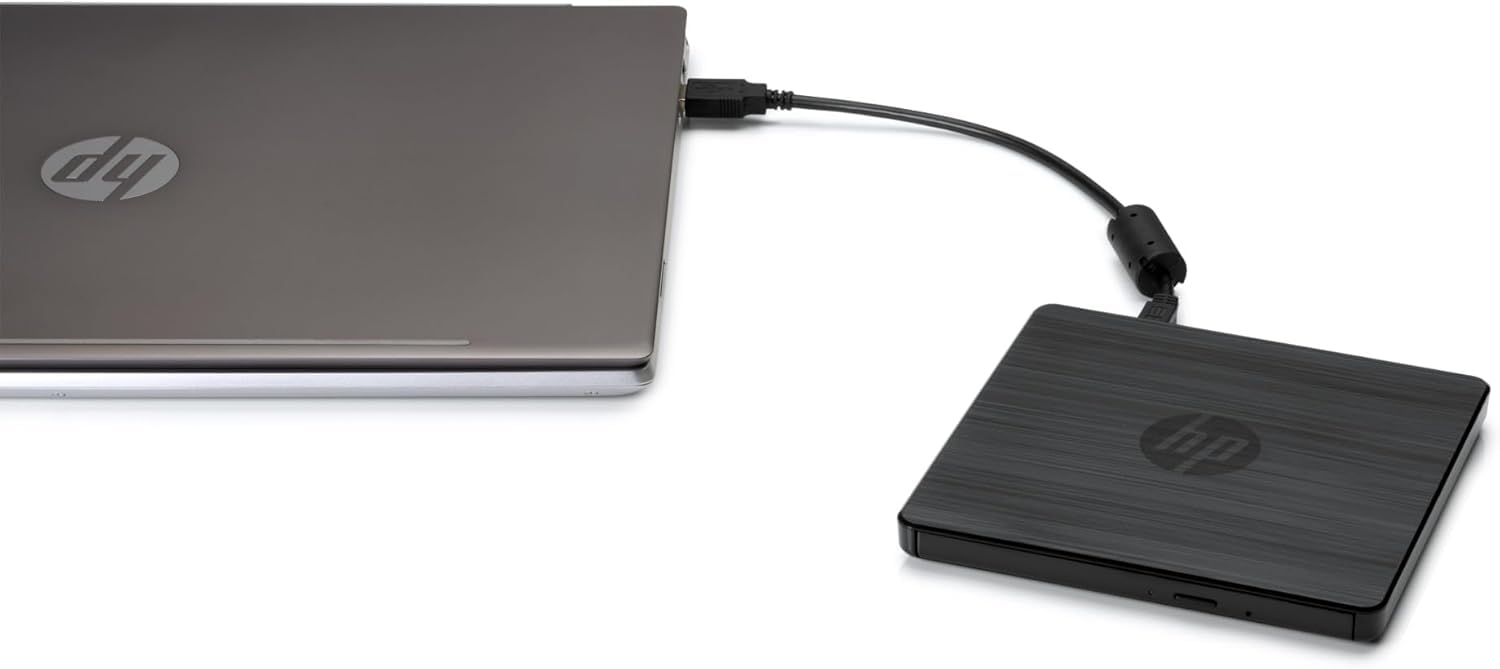 HP Unidad Externa DVDRW USB, Reproductor y Grabador de CD/DVD | Velocidad 24X CD y 8X DVD, Compatible con Windows, Portátil, 144 x 137,5 x 14 mm, 0,2 kg, Negra