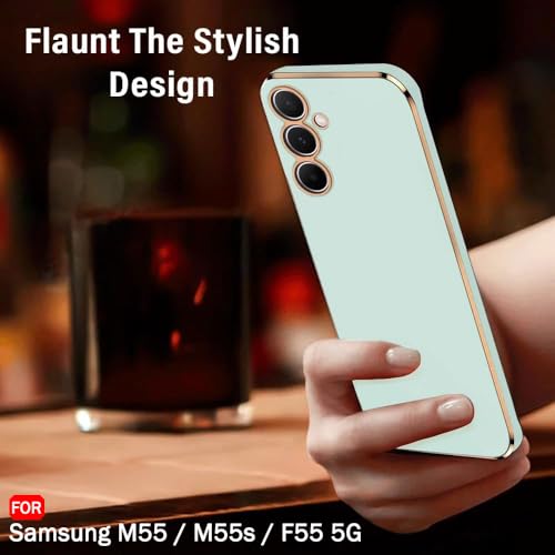 Image of TheGiftKart Luxurious Golden-Plated Back Cover Case for Samsung Galaxy M55 / M55s / F55 5G | Raised Lips for Camera & Screen Protection | Stylish Back Case for Samsung M55 / M55s / F55 5G (TPU, Green)