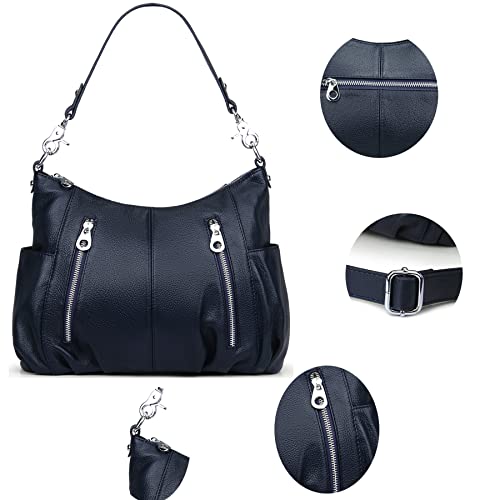 Image of HESHE Leather Crossbody Bags for Women Hobo Shoulder Bag Satchel Handbags | Genine Leather,2 Removable Straps,Multiple Zippers Pockets Hobo Bags Designer Travel Pocketbook Ladies Daily Work Tote Bag